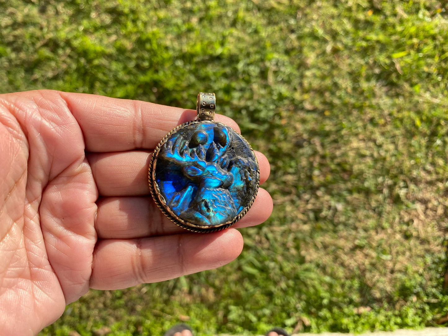 Hand Carved Deer Pendant, Natural Labradorite Tibetan Silver Necklace, Wildlife Jewelry, Unique Animal Carving Pendant, Animal Lover's Gift