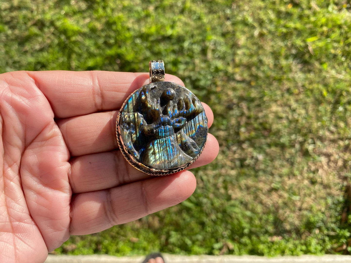 Hand Carved Deer Pendant, Natural Labradorite Tibetan Silver Necklace, Wildlife Jewelry, Unique Animal Carving Pendant, Animal Lover's Gift