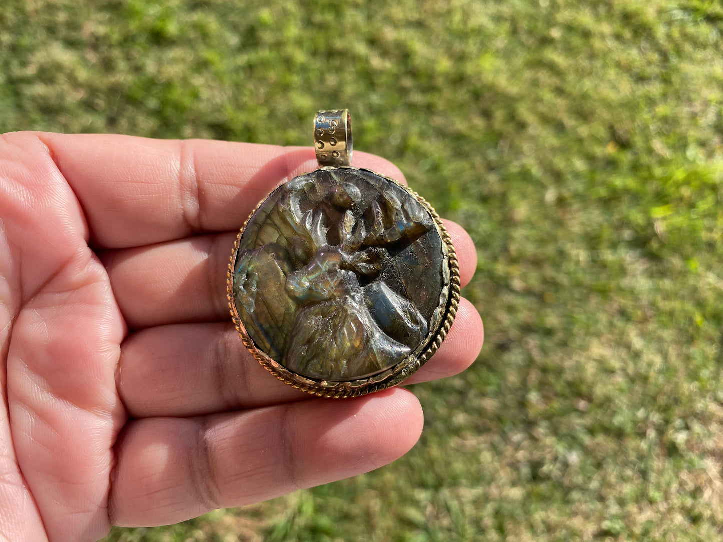 Hand Carved Deer Pendant, Natural Labradorite Tibetan Silver Necklace, Wildlife Jewelry, Unique Animal Carving Pendant, Animal Lover's Gift