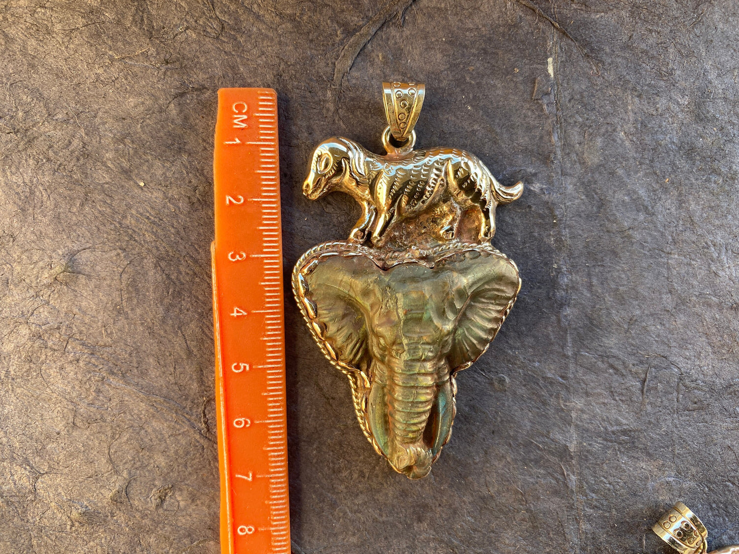 Hand Carved Elephant Head Labradorite Stone Tibetan Silver Pendant, Elephant Pendant for Necklace, Blue Labradorite, Animal Pendant