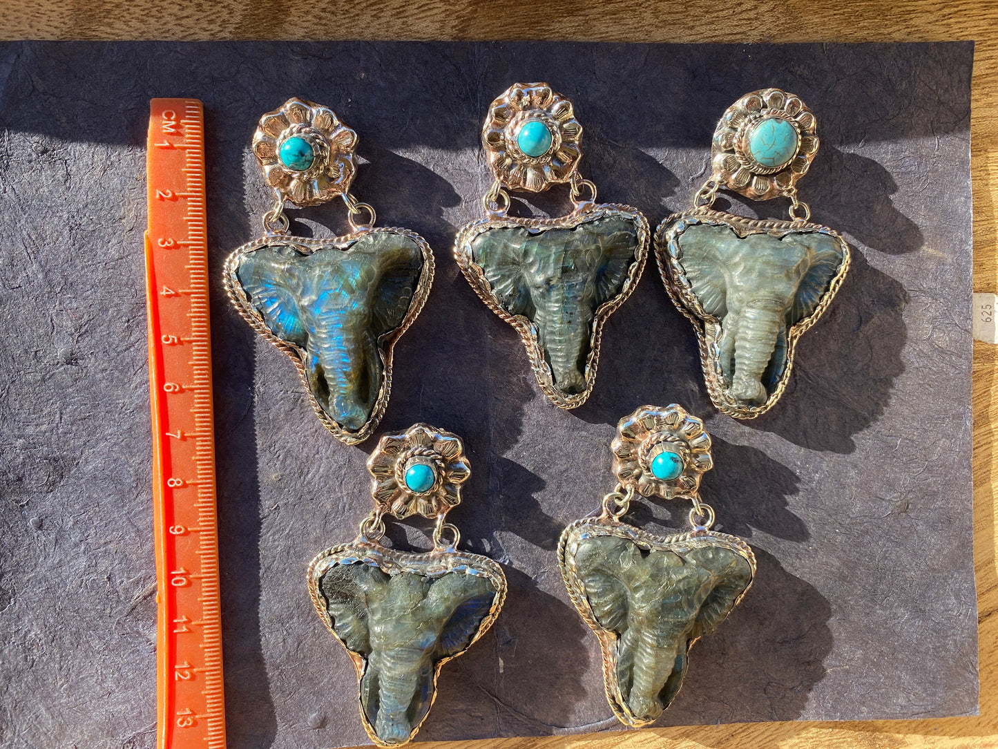 Hand Carved Elephant Head Labradorite with Turquoise Tibetan Silver Pendant, Elephant Pendant for Necklace, Blue Labradorite, Animal Pendant
