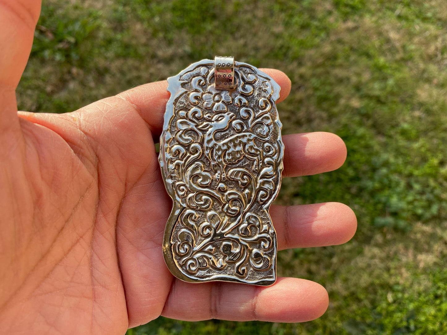 Hand Carved Ganesh Tibetan Silver Pendant, Buffalo Bone, Yoga Pendant, Ethnic Jewelry, Tribal, Spiritual Pendant, Locket for Men or Women
