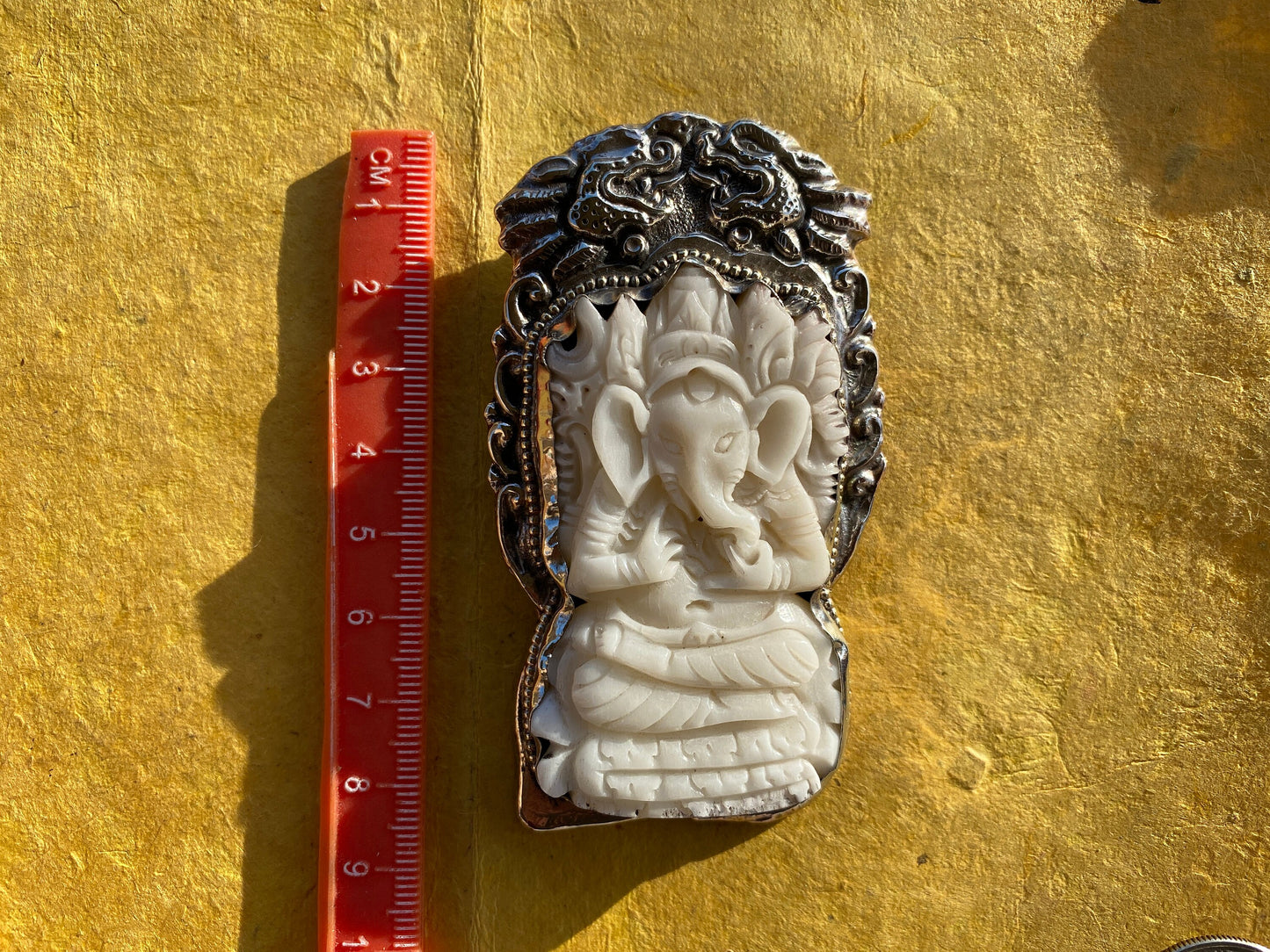 Hand Carved Ganesh Tibetan Silver Pendant, Buffalo Bone, Yoga Pendant, Ethnic Jewelry, Tribal, Spiritual Pendant, Locket for Men or Women