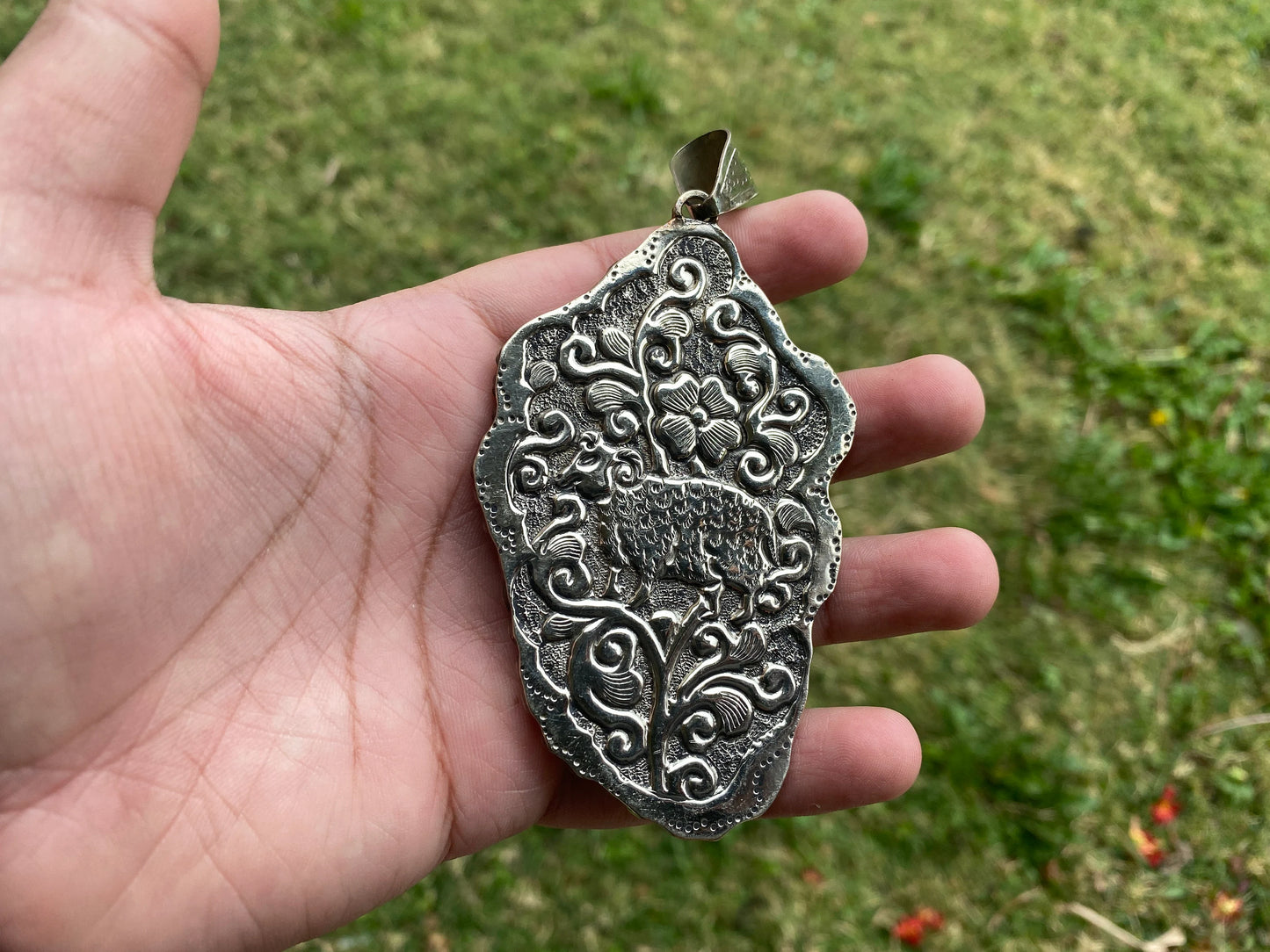 Hand Carved Ganesh Tibetan Silver Pendant, Buffalo Bone, Yoga Pendant, Ethnic Jewelry, Tribal, Spiritual Pendant, Locket for Men or Women