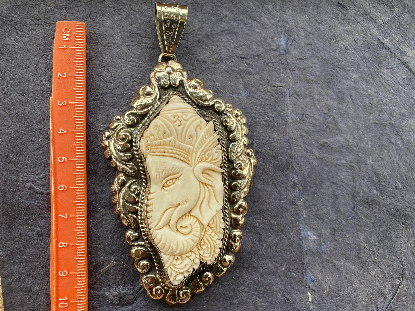 Hand Carved Ganesh Tibetan Silver Pendant, Buffalo Bone, Yoga Pendant, Ethnic Jewelry, Tribal, Spiritual Pendant, Locket for Men or Women