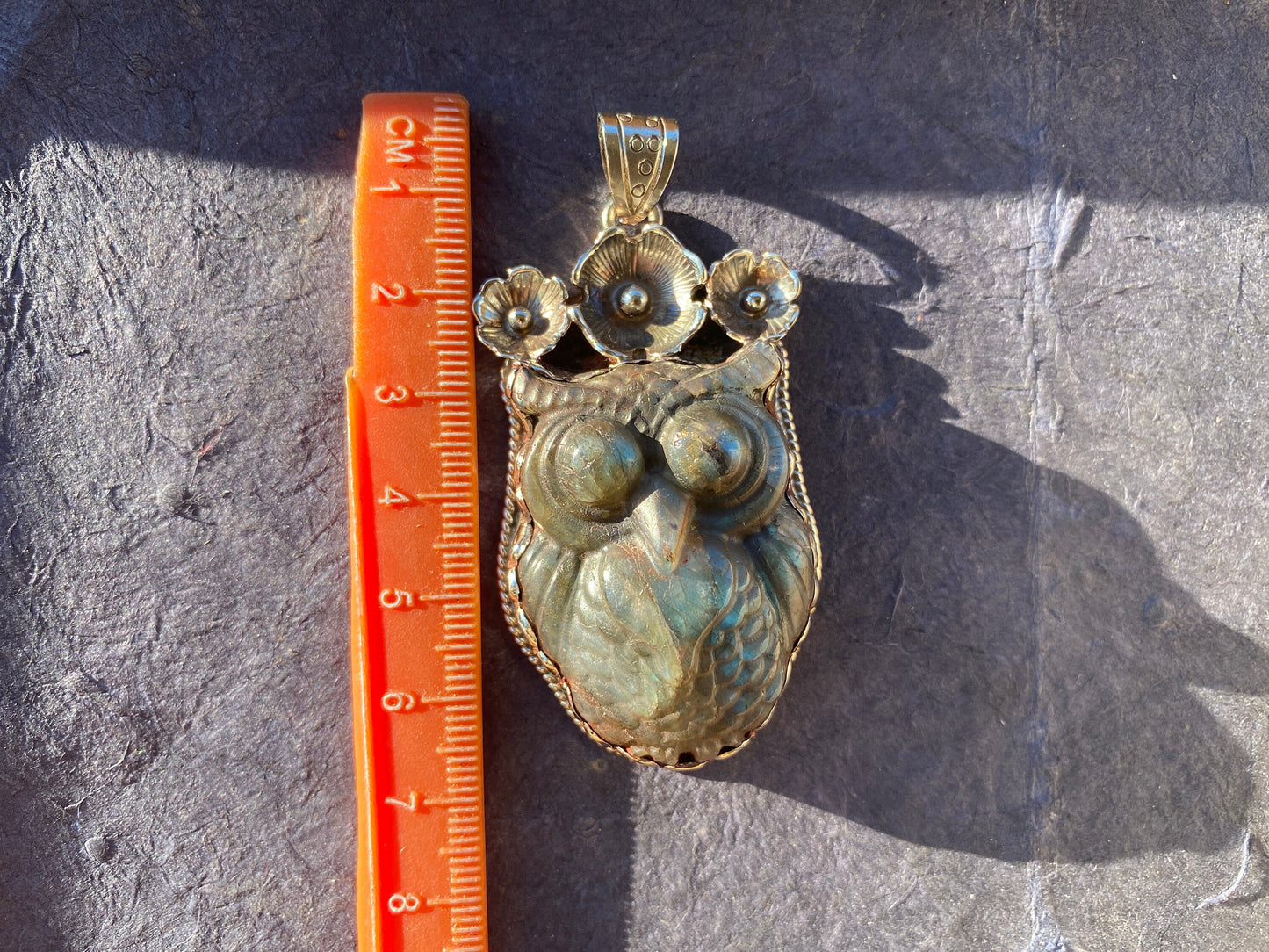 Hand Carved Owl Labradorite Tibetan Silver Pendant, Owl Pendant, Labradorite Owl, Blue Labradorite, Wildlife Jewelry, Animal Lover's Pendant