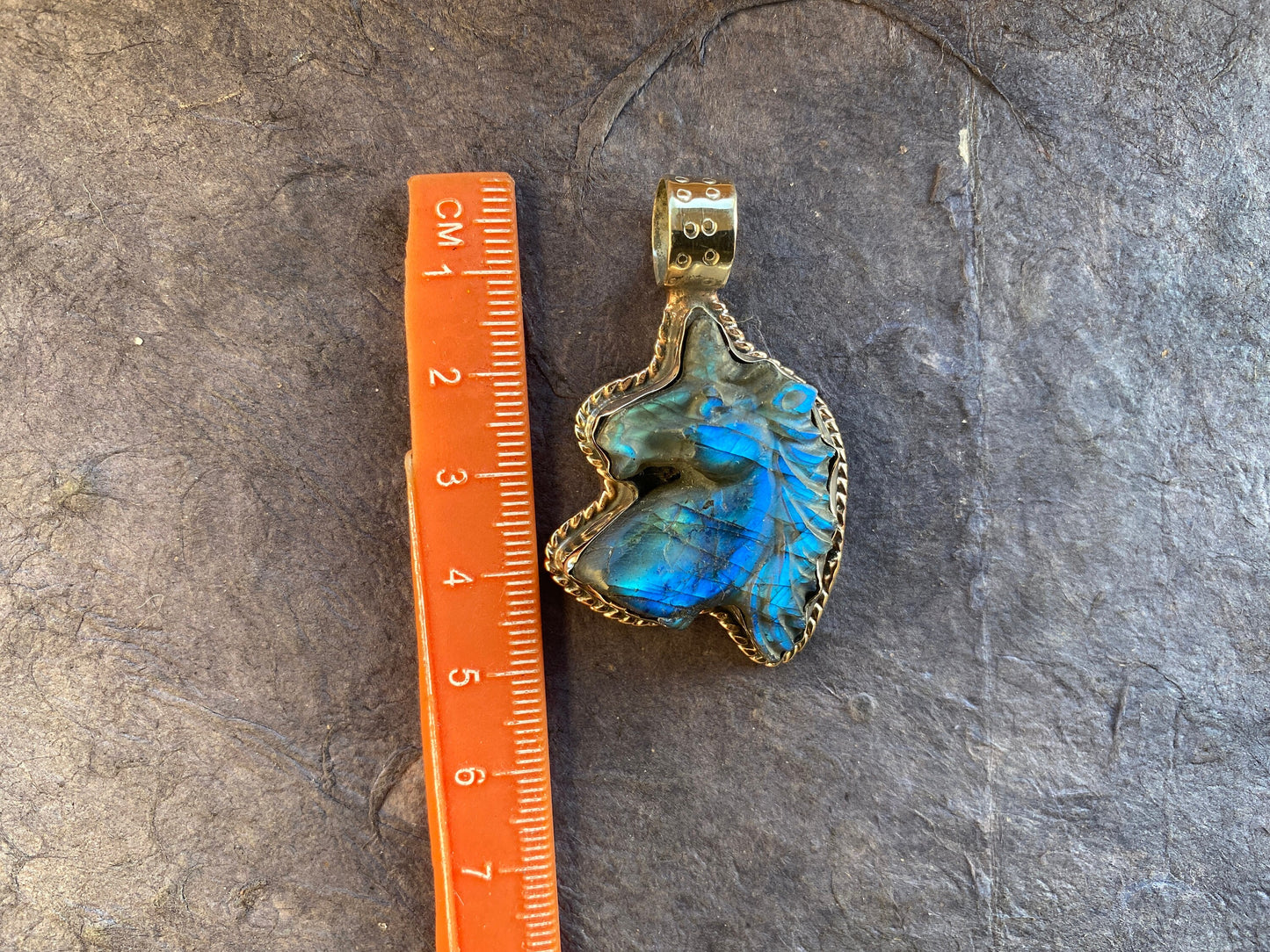 Hand Carved Small Unicorn Labradorite Tibetan Silver Pendant, Labradorite Unicorn, Blue Labradorite Horse, Healing Crystal, Animal Pendant