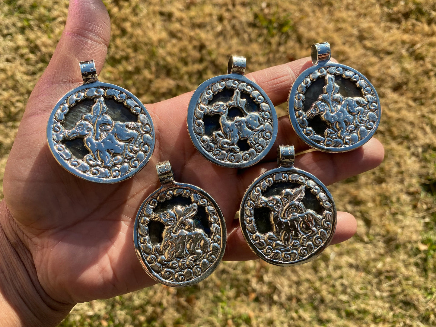 Hand Carved Unicorn Labradorite Tibetan Silver Pendant, Horse Pendant, Labradorite Horse, Blue Labradorite, Wildlife Jewelry, Animal Pendant