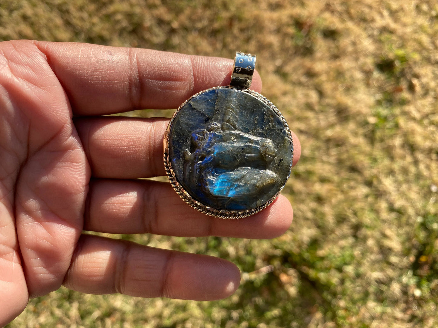 Hand Carved Unicorn Labradorite Tibetan Silver Pendant, Horse Pendant, Labradorite Horse, Blue Labradorite, Wildlife Jewelry, Animal Pendant