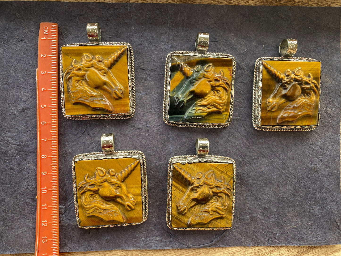 Hand Carved Unicorn Tiger Eye Natural Stone Tibetan Silver Pendant, Horse Pendant, Wildlife Jewelry, Animal Pendant, Natural Gemstone