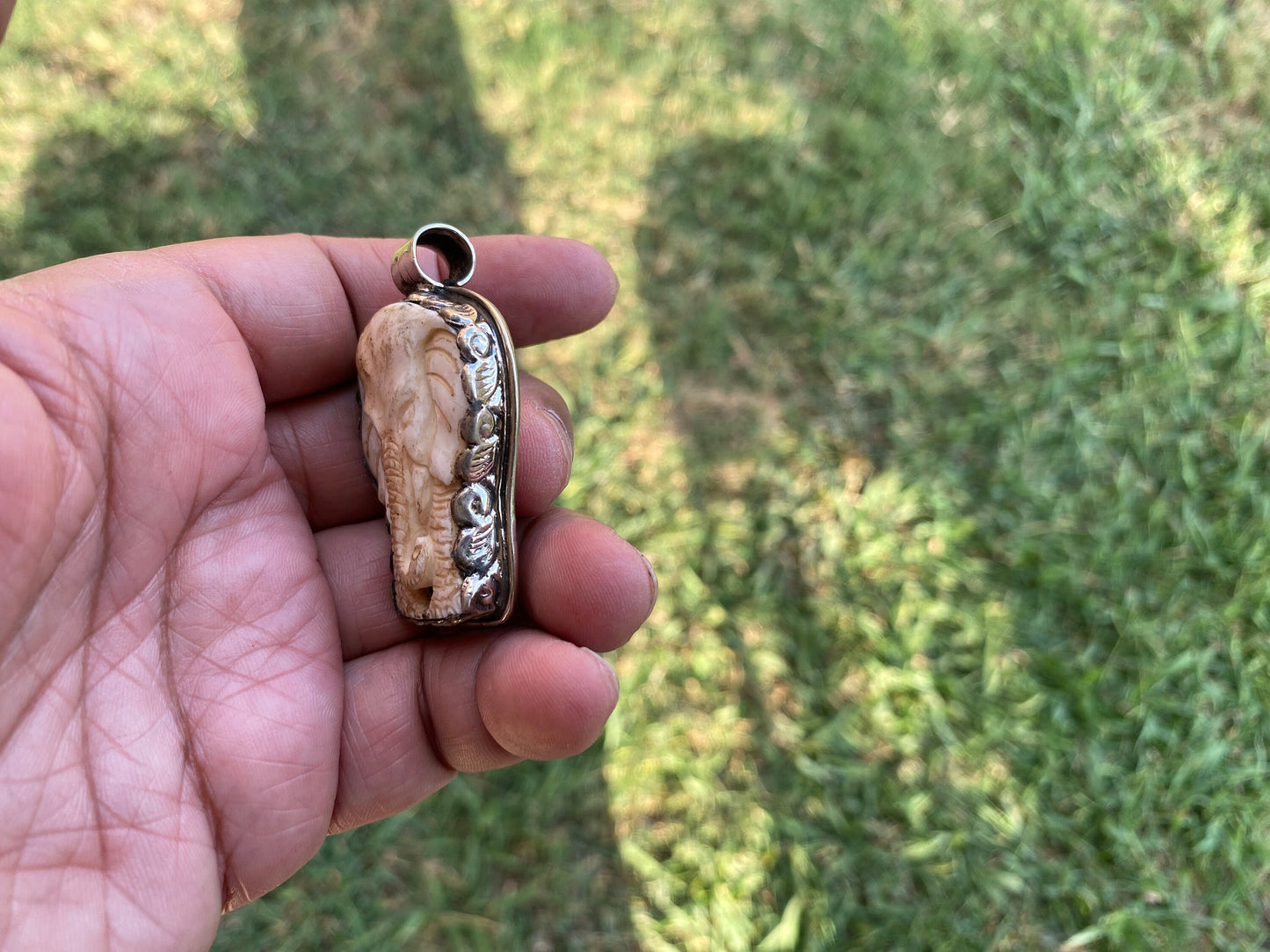 Hand carved Elephant Tibetan Silver Pendant, Buffalo Bone, Animal Lover's Jewelry, Symbol Of Strength, Elephant Lover Gift, Exotic Elegance