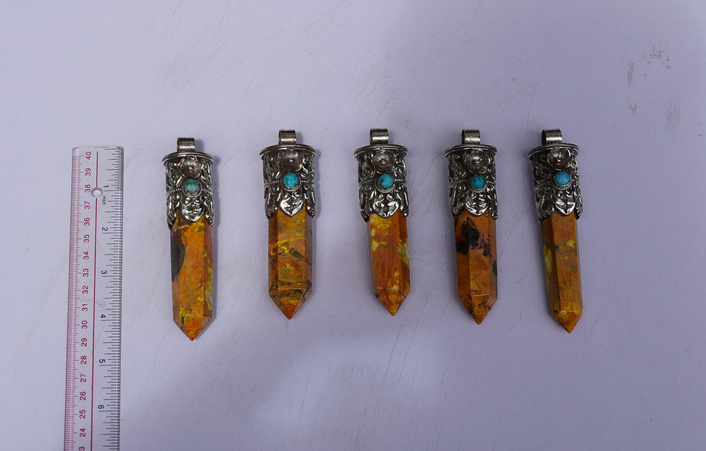 Handcrafted Aesthetic Healing Jewelry: Tibetan Silver Pendant with Natural Yellow Jasper Gemstone, Unique Pointed Pendant, Gift idea