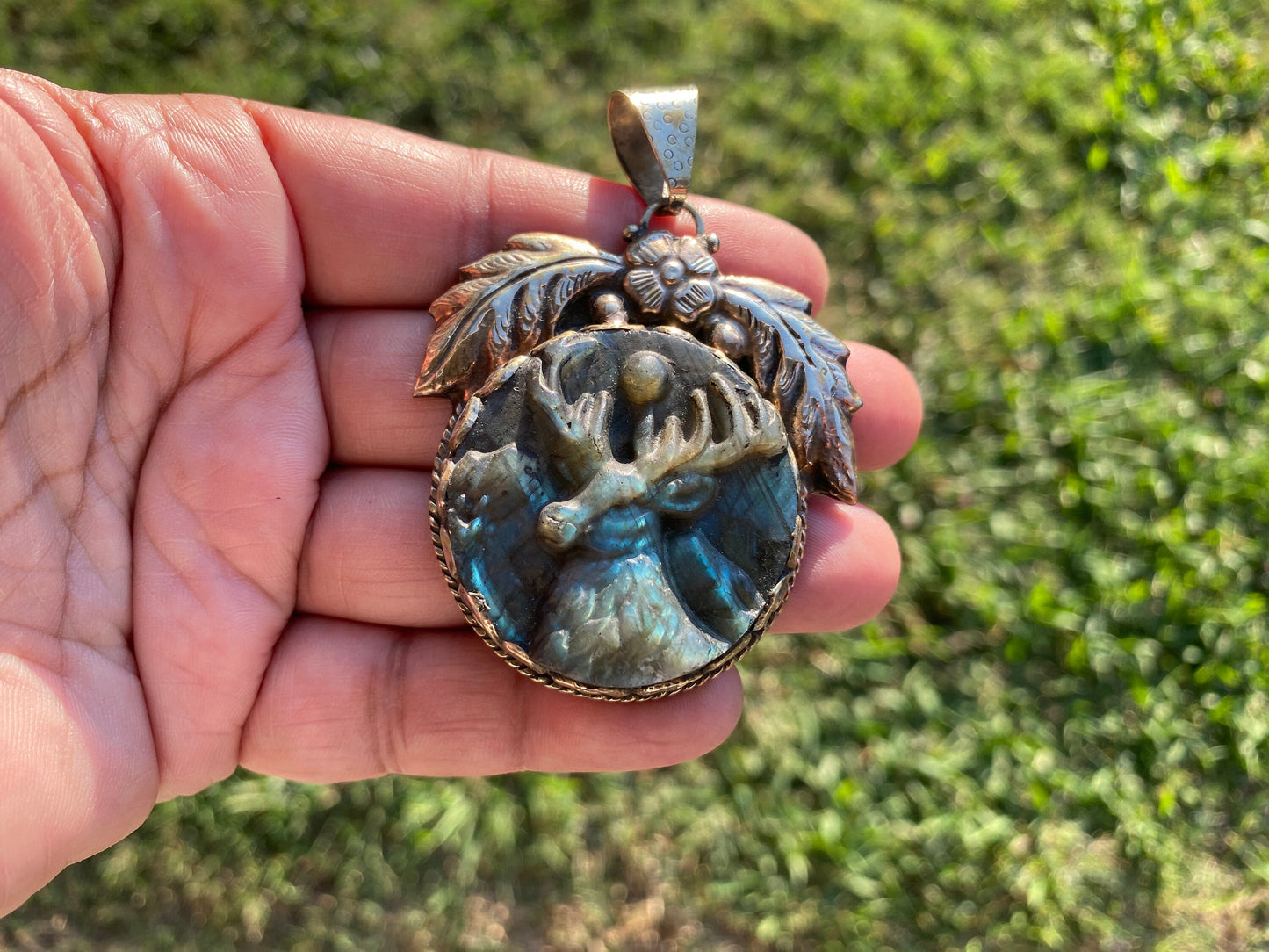 Handcrafted Deer Labradorite Tibetan Silver Pendant, Deer Pendant, Labradorite Deer, Blue Labradorite, Wildlife Jewelry, Animal Pendant