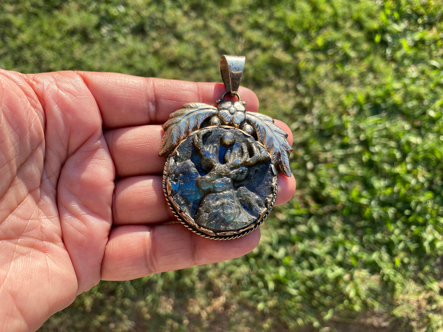 Handcrafted Deer Labradorite Tibetan Silver Pendant, Deer Pendant, Labradorite Deer, Blue Labradorite, Wildlife Jewelry, Animal Pendant