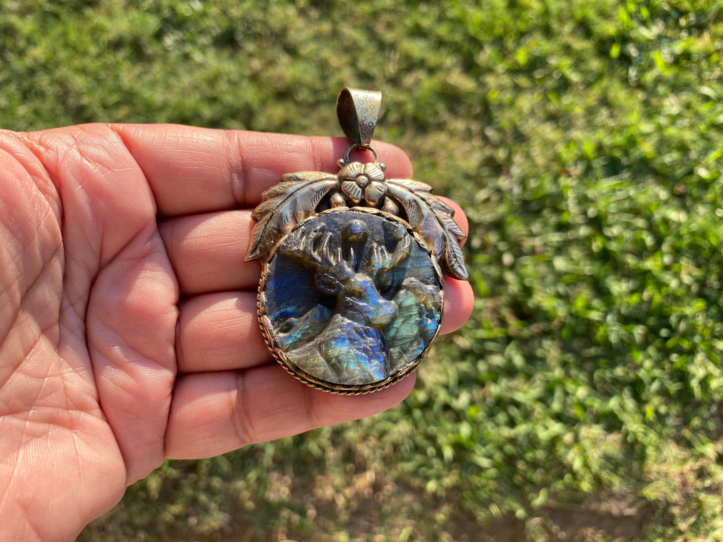 Handcrafted Deer Labradorite Tibetan Silver Pendant, Deer Pendant, Labradorite Deer, Blue Labradorite, Wildlife Jewelry, Animal Pendant