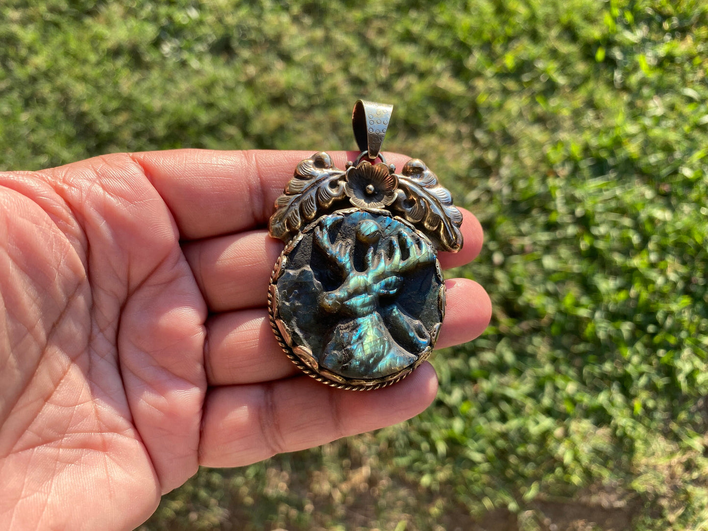Handcrafted Deer Labradorite Tibetan Silver Pendant, Deer Pendant, Labradorite Deer, Blue Labradorite, Wildlife Jewelry, Animal Pendant
