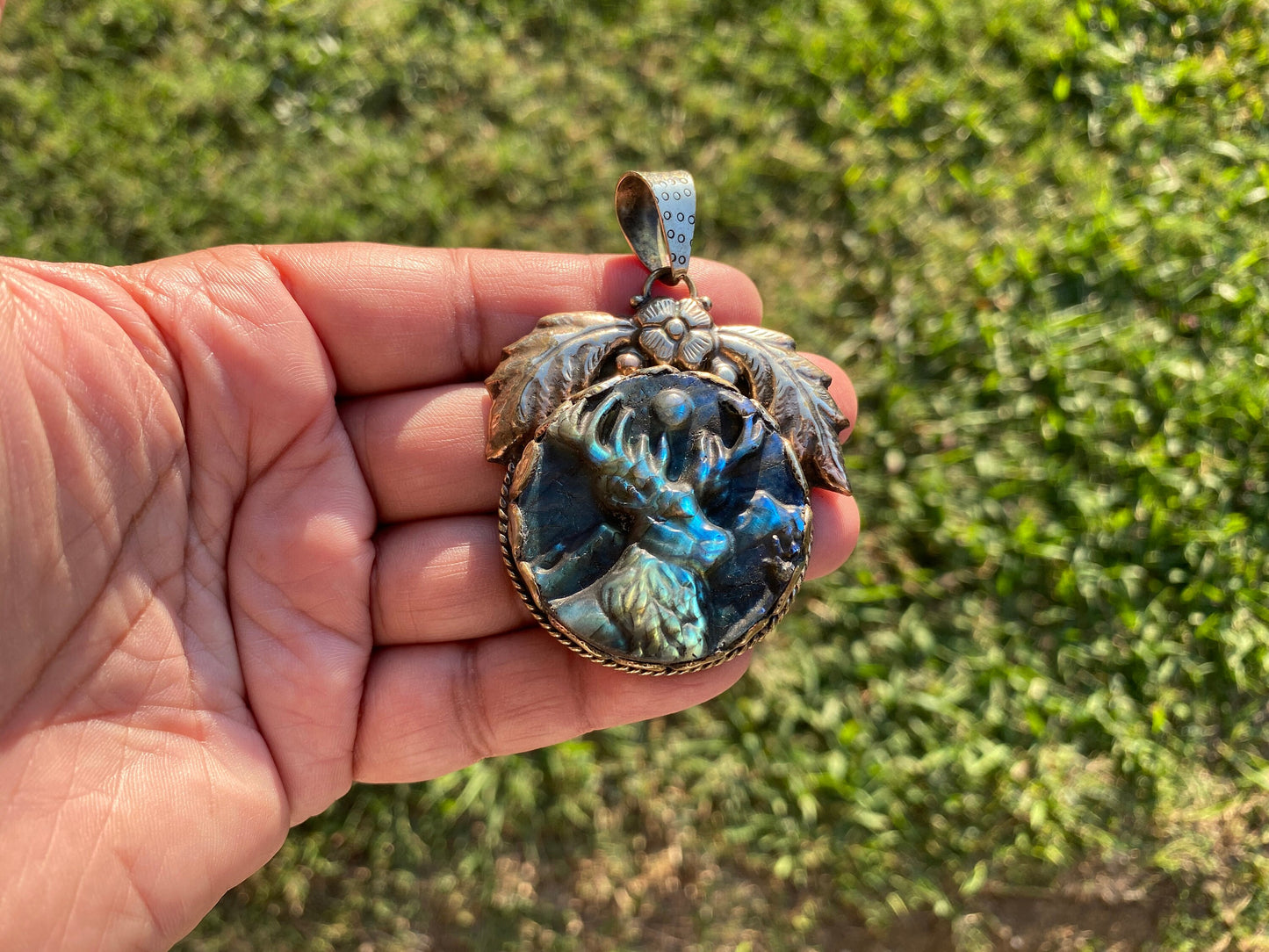 Handcrafted Deer Labradorite Tibetan Silver Pendant, Deer Pendant, Labradorite Deer, Blue Labradorite, Wildlife Jewelry, Animal Pendant