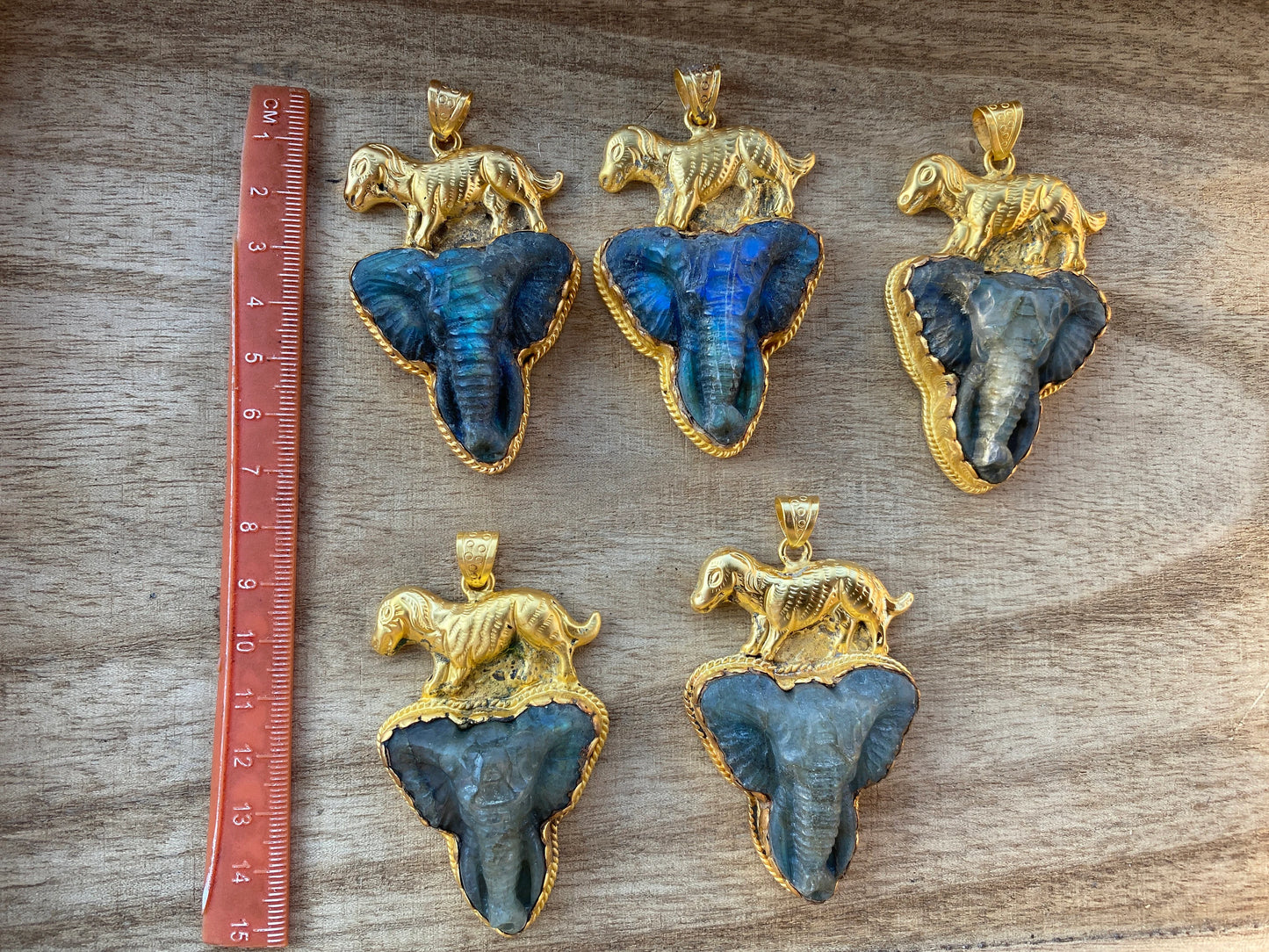 Handcrafted Elephant Head Labradorite Pendant, Non Tarnish Brushed Gold Overlay, Elephant Pendant, Animal Pendant, Unique Carving Jewelry