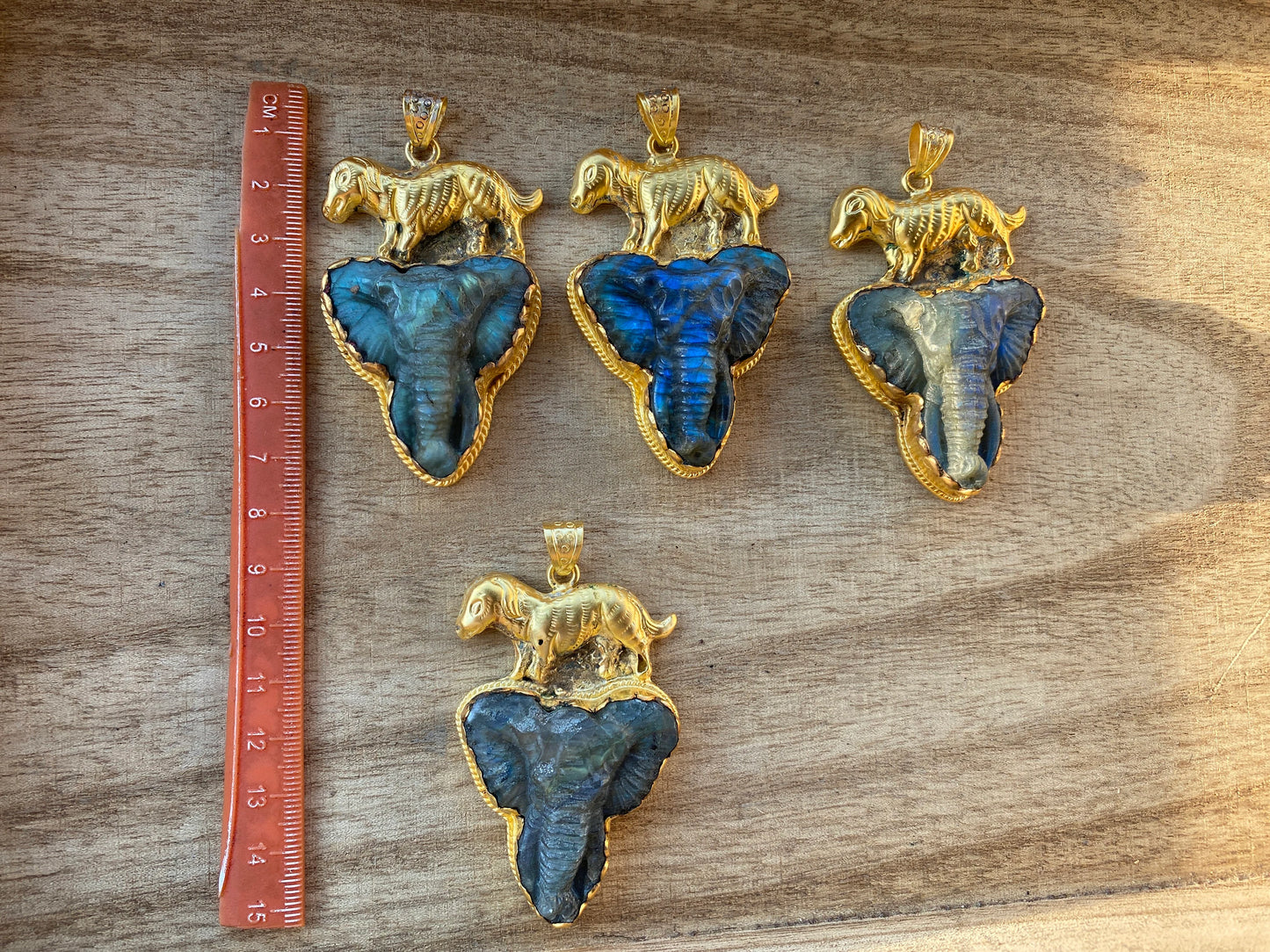 Handcrafted Elephant Head Labradorite Pendant, Non Tarnish Brushed Gold Overlay, Elephant Pendant, Animal Pendant, Unique Carving Jewelry