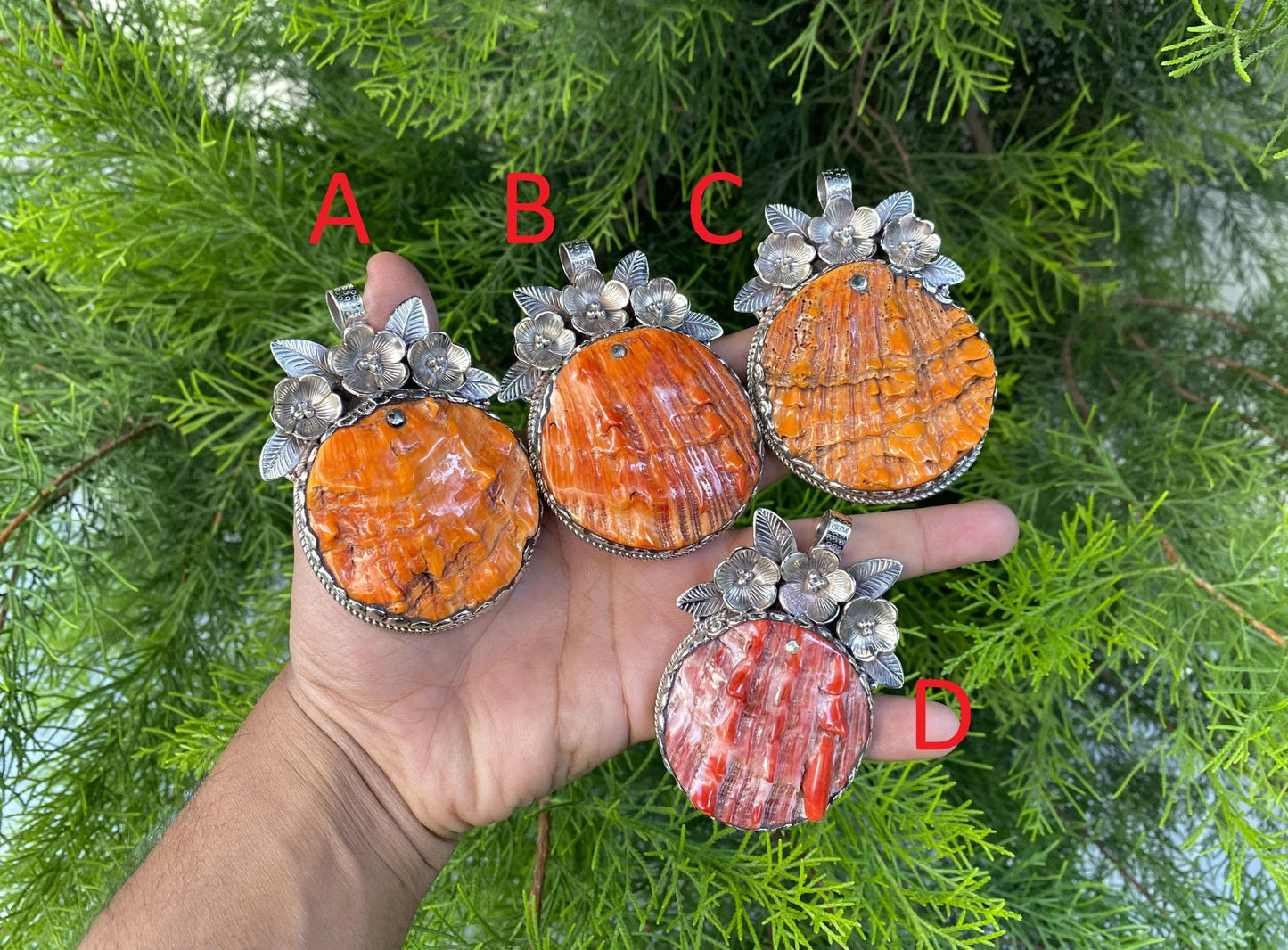 Handcrafted Large Spiny Oyster Tibetan Silver Pendant, Desert Sea Gem, Pendant for Necklace, Unique Bohemian Jewelry, Daily wear, Gift ideas