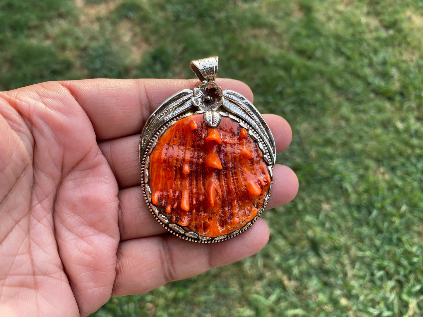 Handcrafted Large Spiny Oyster Tibetan Silver Pendant, Nature Crafted, Desert Sea Gem, Oceanic Ornament, Ocean Jewel, Ocean Inspired Jewelry