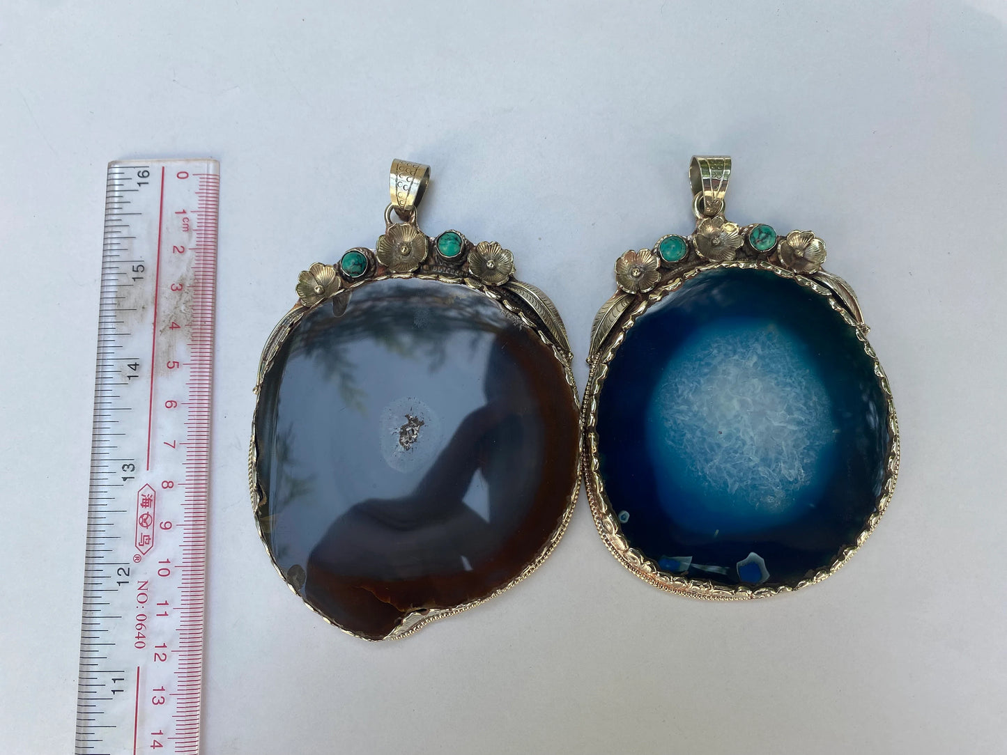 Handcrafted Natural Agate Pendant with Tibetan Silver in Earthy Brown and Dark Blue Tones, Artisan Natural Agate Stone Pendant.