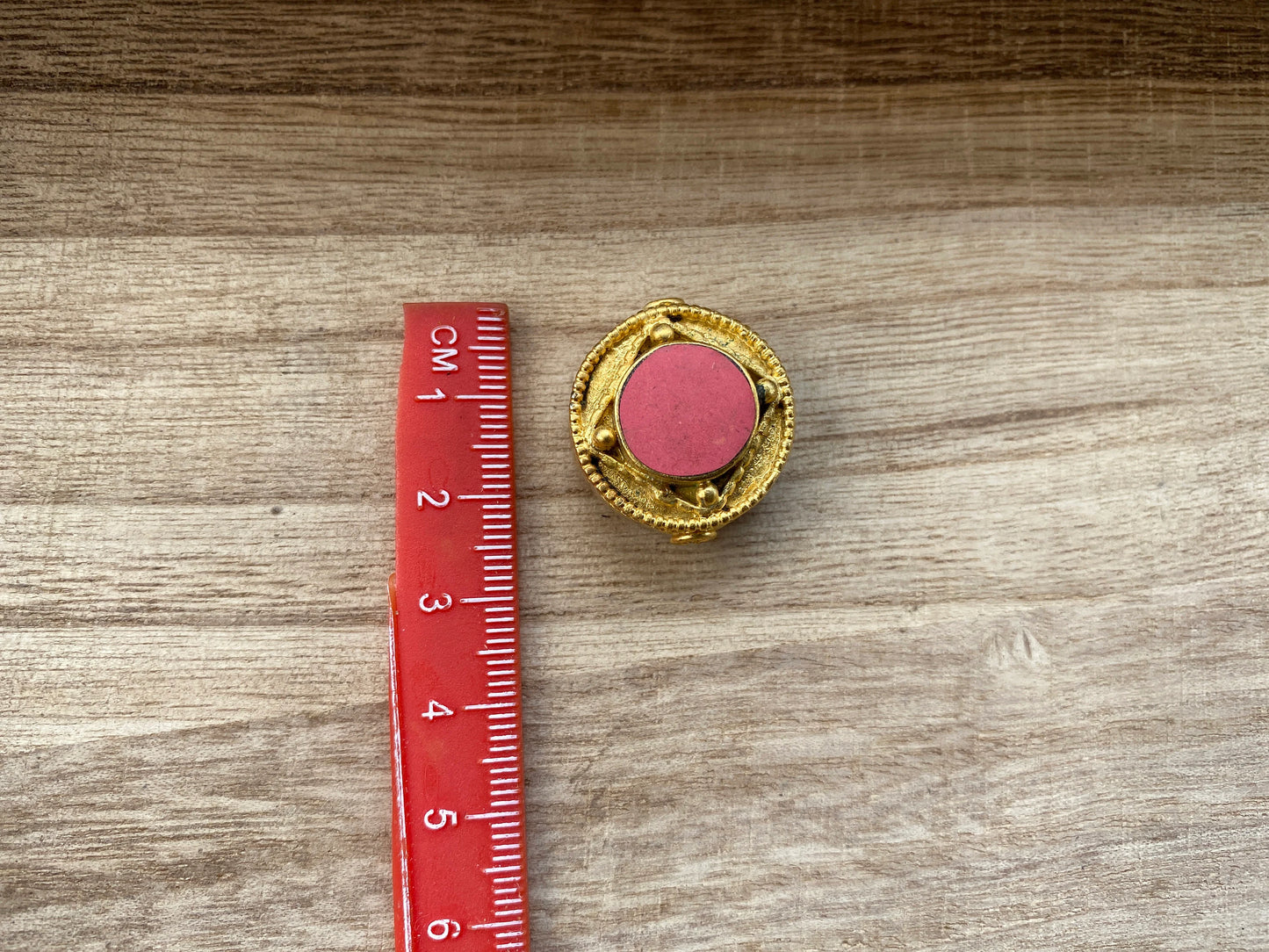 Handcrafted Nepal Bead, 18K Brushed Gold Overlay Over Brass Beads, Coral inlay Bead, Beads for Necklace, Mala Bead, Beads for Charm /Earring