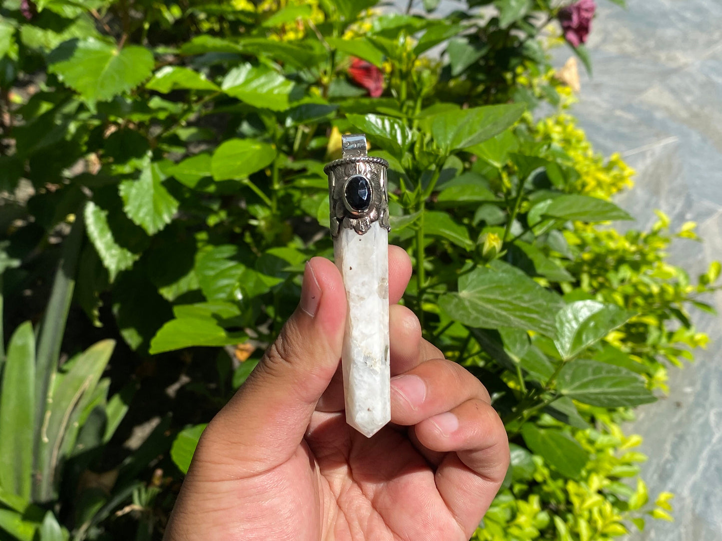 Handcrafted Pointed Gemstone Pendant: Perfect Gift Ideas, Moonstone Pendant, Healing pendant, Unisex Pendant.
