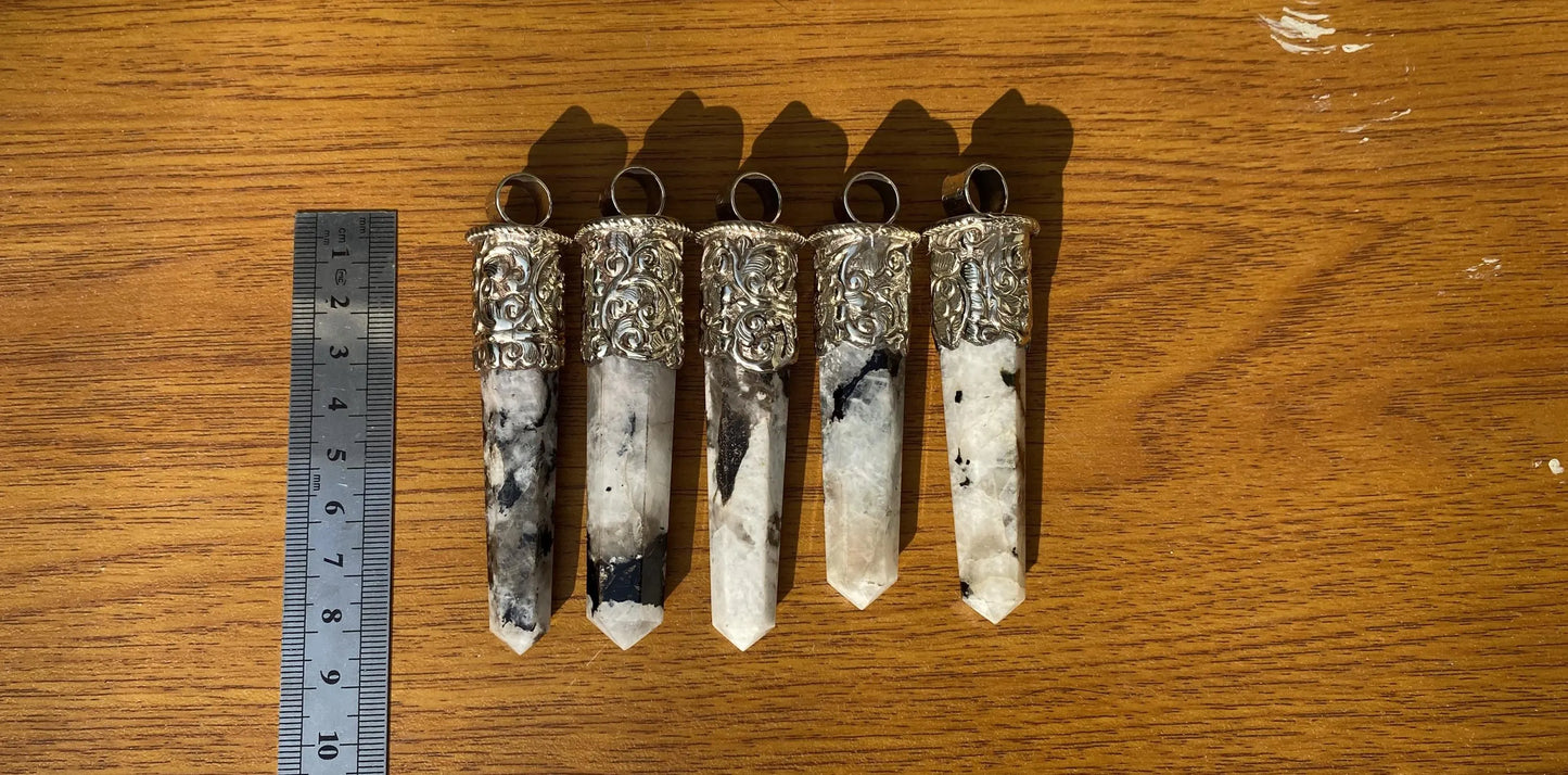 Handcrafted Pointed Moonstone Tibetan Silver Pendant for Necklace | High -Quality Gemstone Jewelry, Unique Design, Gift Ideas for him/her