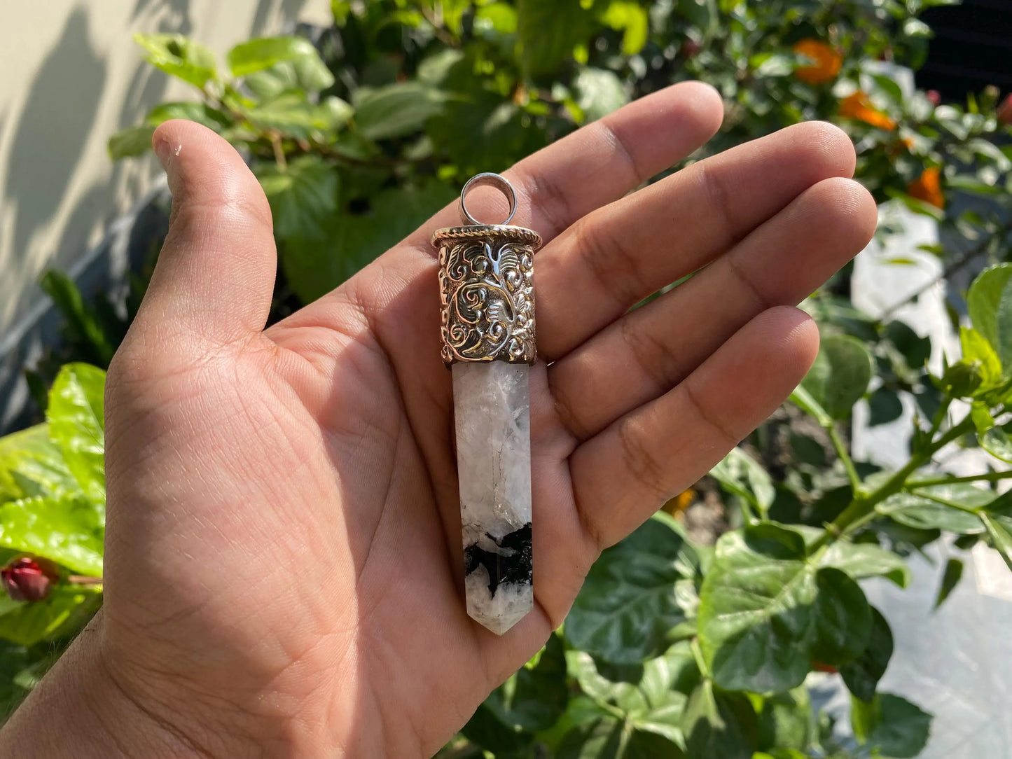 Handcrafted Pointed Moonstone Tibetan Silver Pendant for Necklace | High -Quality Gemstone Jewelry, Unique Design, Gift Ideas for him/her