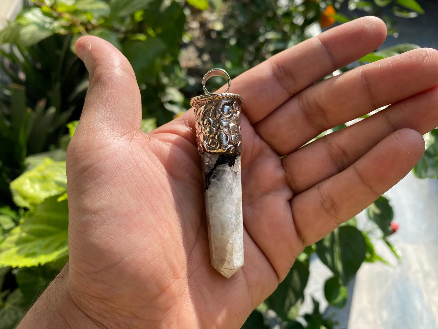 Handcrafted Pointed Moonstone Tibetan Silver Pendant for Necklace | High -Quality Gemstone Jewelry, Unique Design, Gift Ideas for him/her