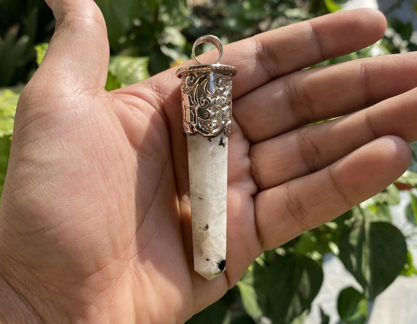 Handcrafted Pointed Moonstone Tibetan Silver Pendant for Necklace | High -Quality Gemstone Jewelry, Unique Design, Gift Ideas for him/her