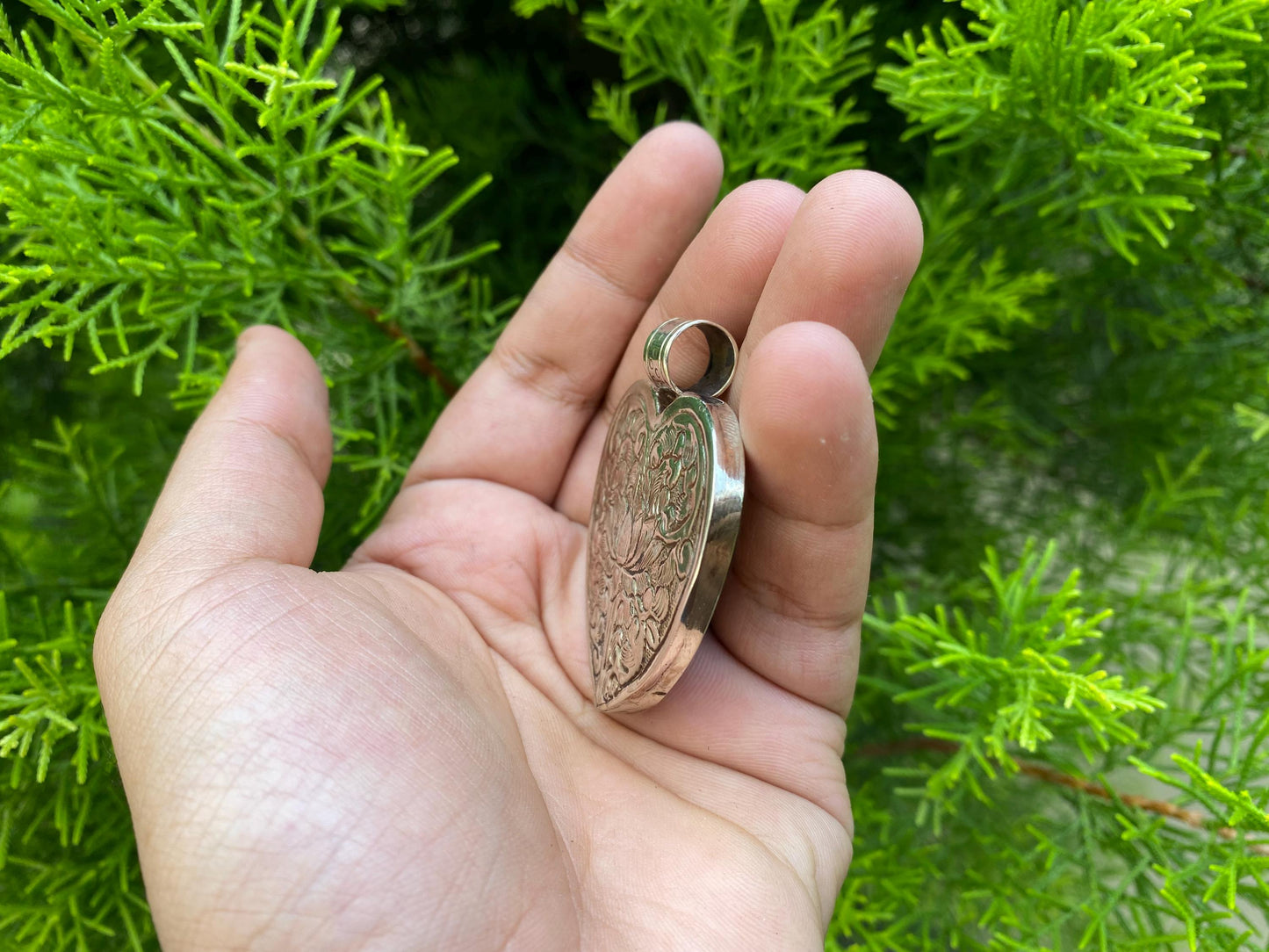 Handcrafted Tibetan Silver Heart Pendant with Carved Deer and Floral Design | Pendant for Necklace, Unique Bohemian Jewelry, Daily wear