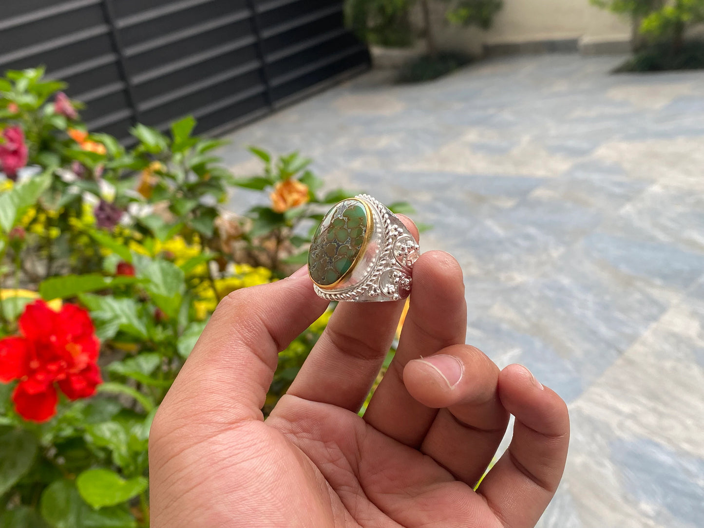 Handcrafted Two-Tone Turquoise Ring, Adjustable & Unique, Adjustable Turquoise Ring, Gift ideas.