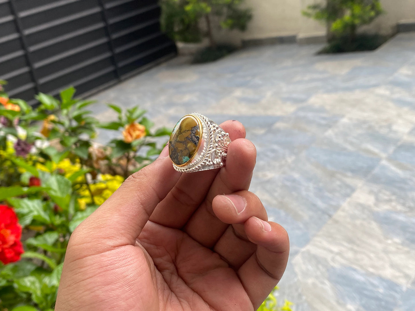 Handcrafted Two-Tone Turquoise Ring, Adjustable & Unique, Adjustable Turquoise Ring, Gift ideas.