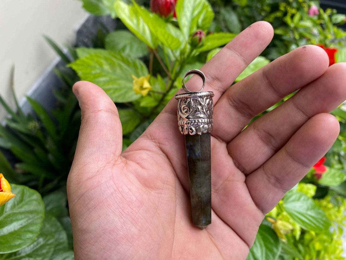 Unique Pointed Labradorite Pendant: Handcrafted for Daily Elegance, Unisex Big Pointed Pendant, Tibetan Silver Pendant, Gift ideas for her.