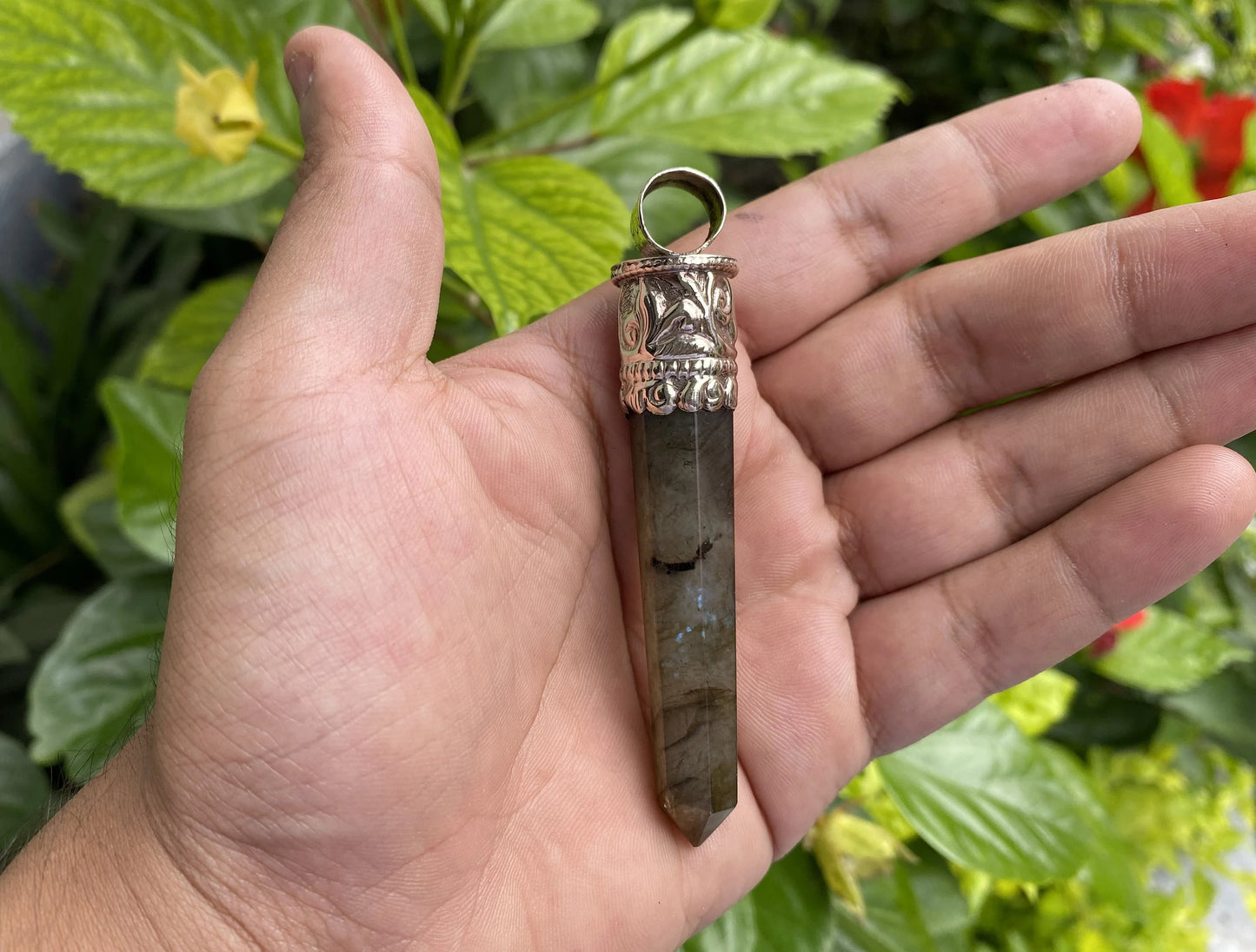 Unique Pointed Labradorite Pendant: Handcrafted for Daily Elegance, Unisex Big Pointed Pendant, Tibetan Silver Pendant, Gift ideas for her.