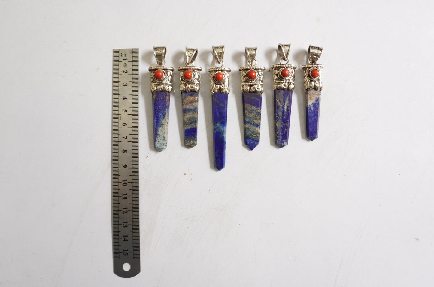 Handcrafted pointed Lapis Lazuli with Natural Red Coral Tibetan Silver Pendant | Calming Pendant,Pendant for Necklace, Natural Stone Jewelry