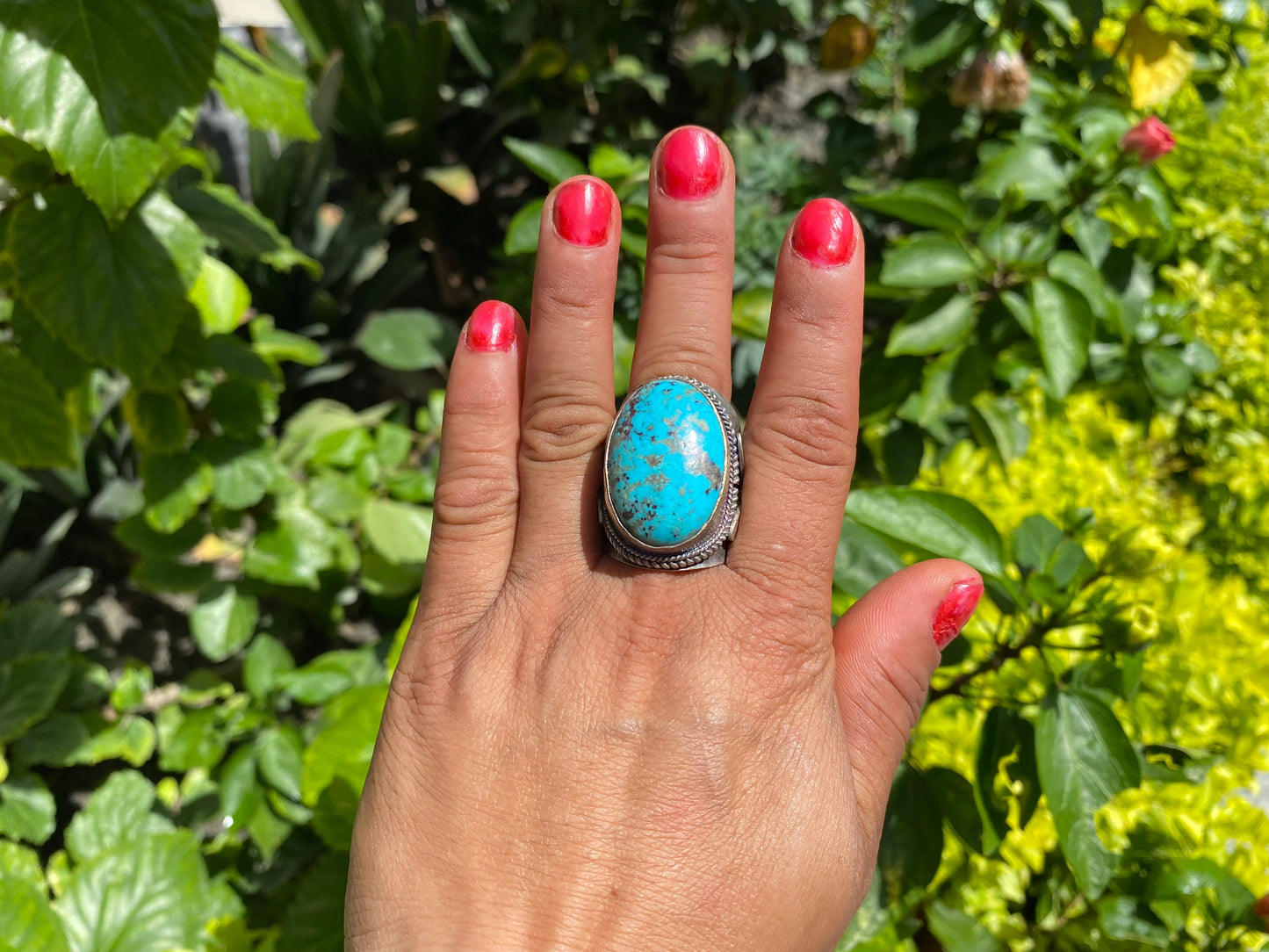 Handmade Bohemian Two Tone Natural Turquoise Ring with Butterfly Design in Silver Overlay Brass, Natural Gemstone Hammered Ring,Perfect Gift