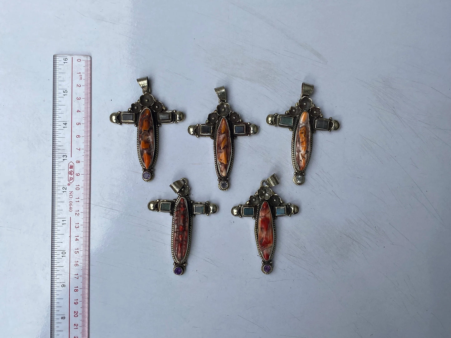 Handmade Boho Pendant - Spiny Orange Oyster & Tibetan Silver Cross, Unique Cross Pendant, Unisex Pendant, Daily wear Durable pendant.