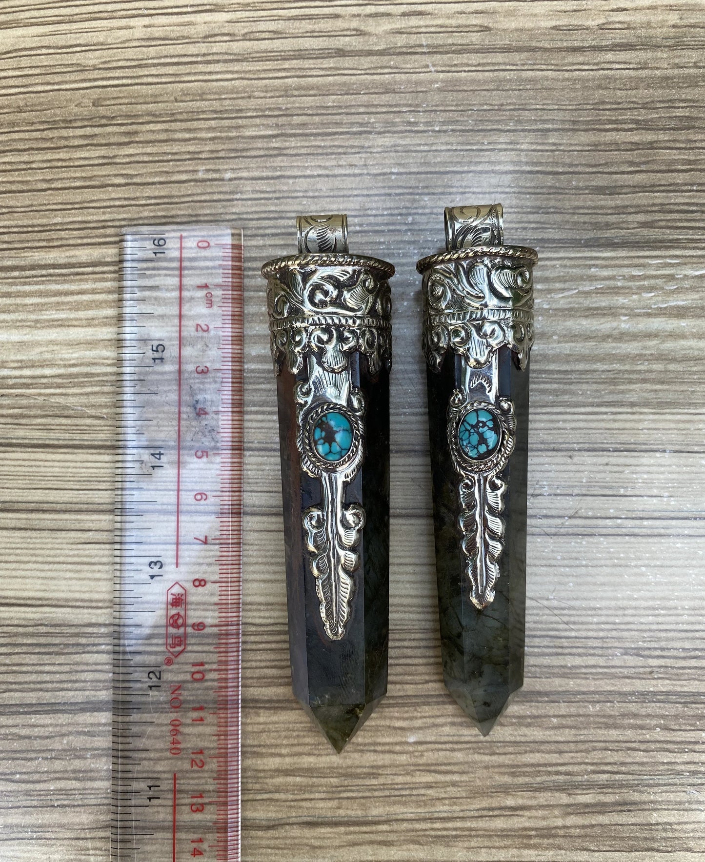 Handmade Labradorite Tibetan Silver Pendant with Turquoise, Gemstone Charm.