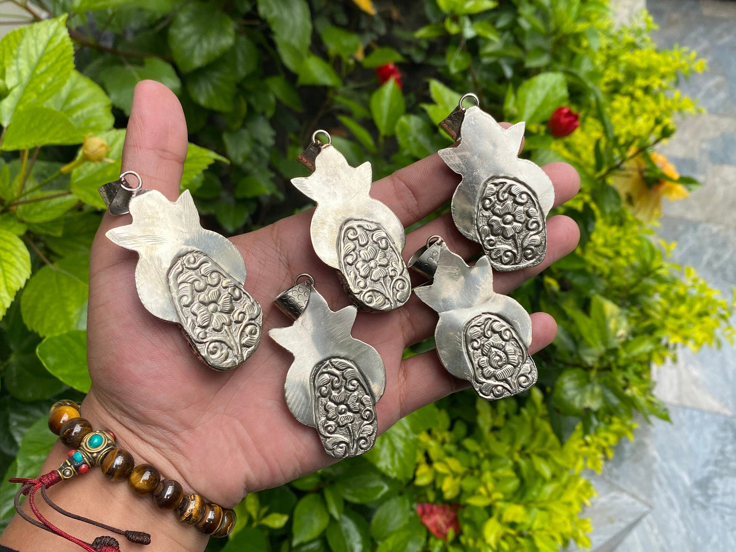 Handmade Nepalese Pendant: Turquoise, Lapis, and Floral Tibetan Silver, Timeless Unisex Turquoise and Lapis Pendant , Bohemian fashion.