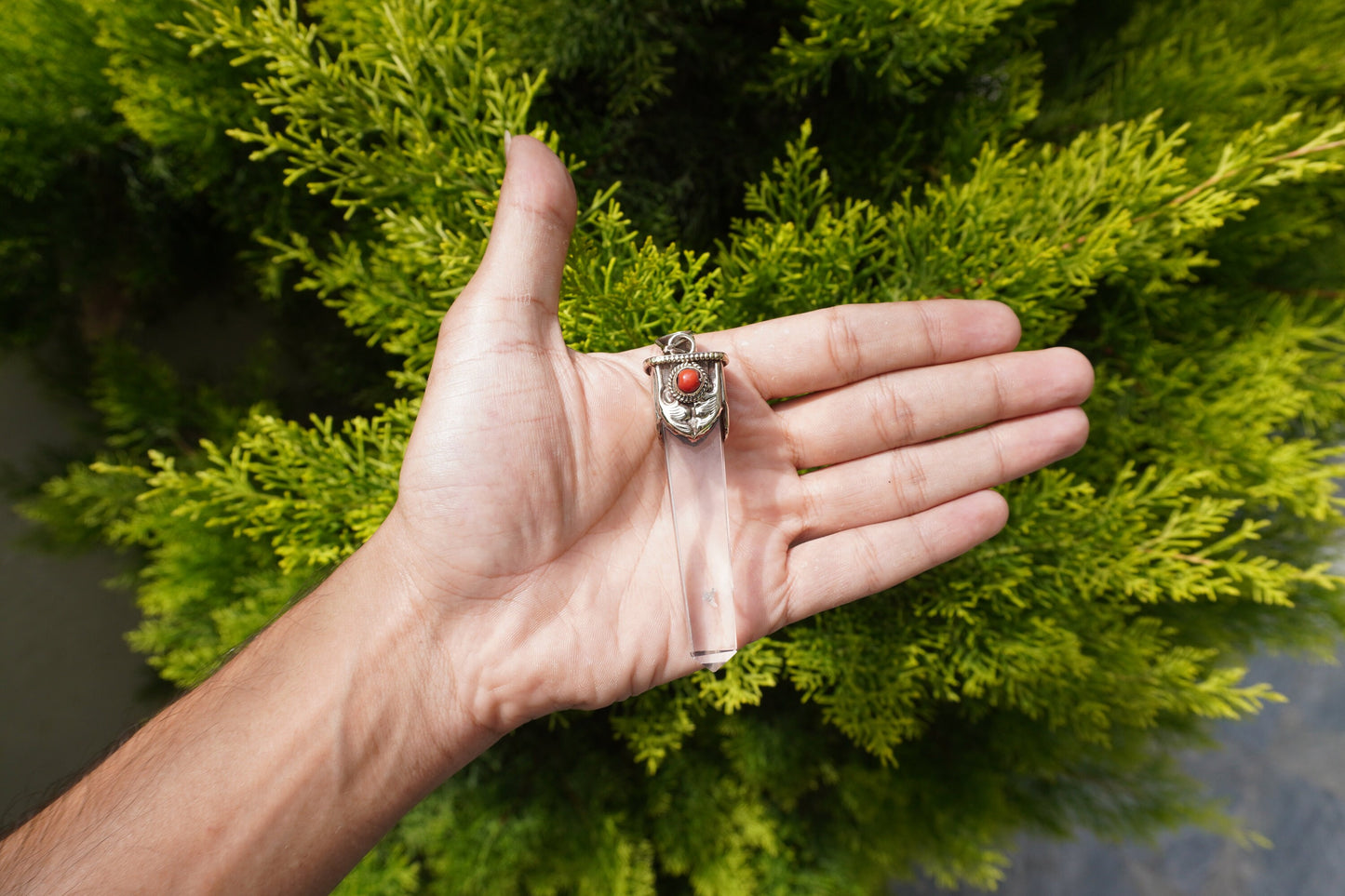 Handmade Red Coral Crystal Pendant in Tibetan Silver | Calming Healing Necklace, Daily Wear Pointed Pendant,Unique Boho Jewelry Gift for Her