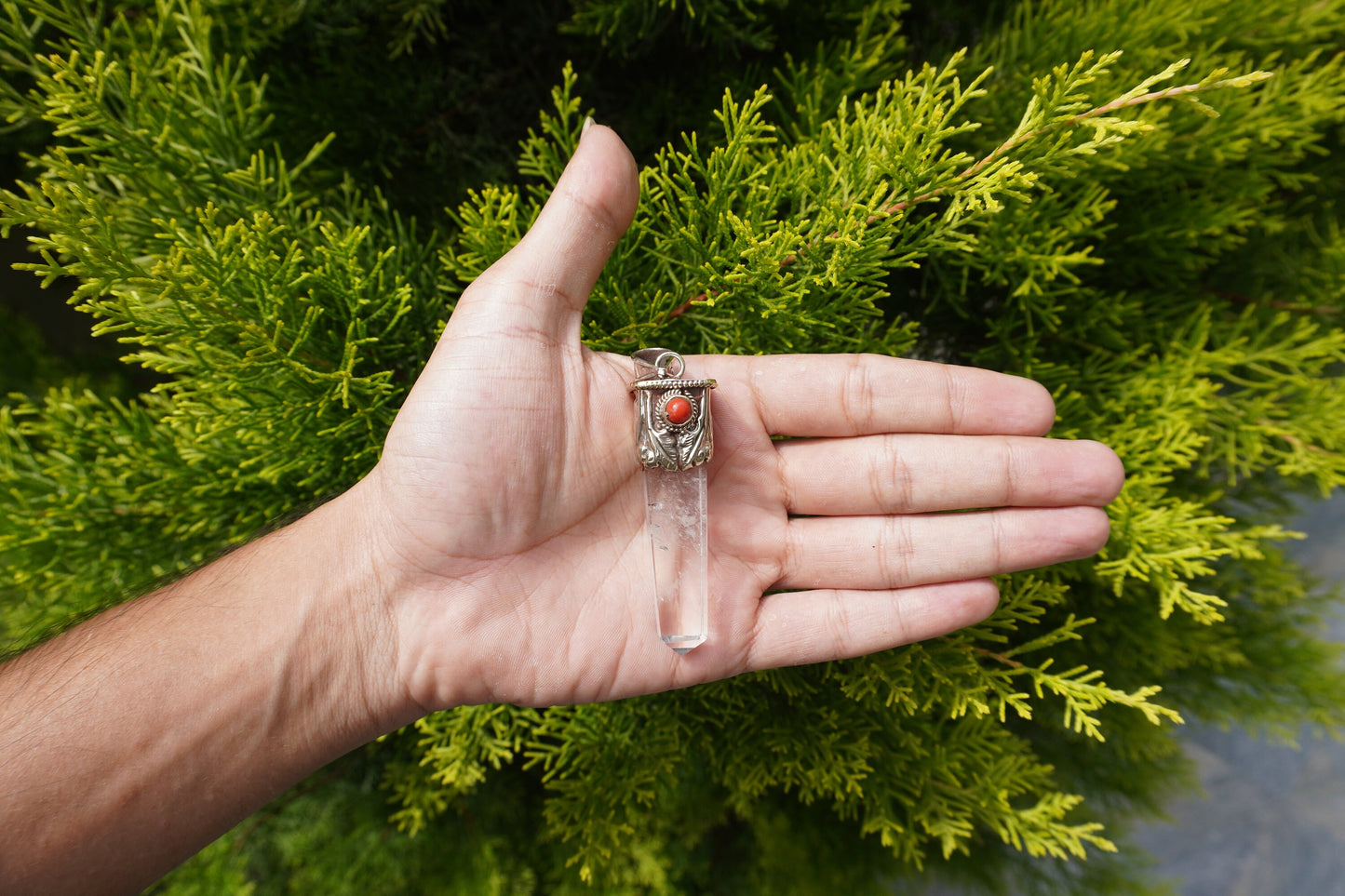 Handmade Red Coral Crystal Pendant in Tibetan Silver | Calming Healing Necklace, Daily Wear Pointed Pendant,Unique Boho Jewelry Gift for Her