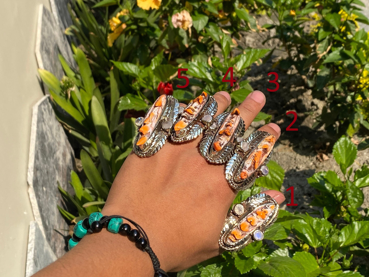 Nature's Embrace: Handmade Spiny Oyster Shell Silver Ring, Hammered Ring, Adjustable ring