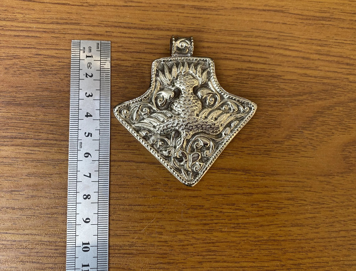 Handmade Tibetan Silver Pendant with Carved Phoenix and Fish | Symbol of Renewal and Strength, Unisex Artisan Jewelry, Bohemian Daily Wear