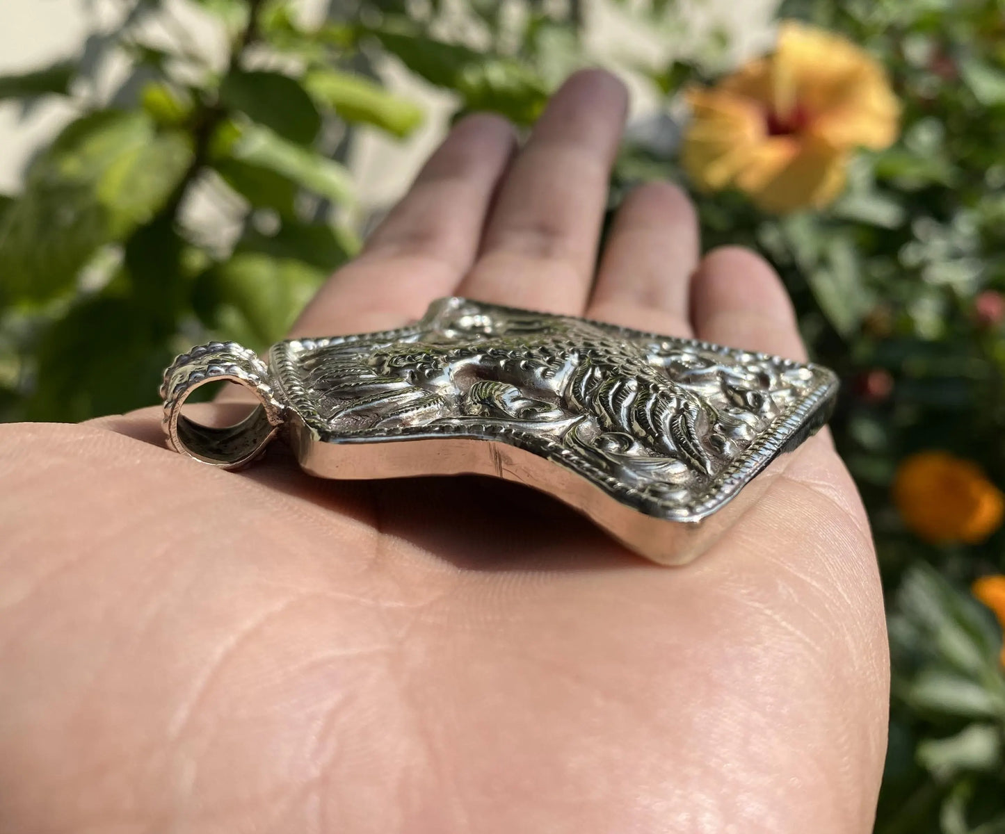 Handmade Tibetan Silver Pendant with Carved Phoenix and Fish | Symbol of Renewal and Strength, Unisex Artisan Jewelry, Bohemian Daily Wear