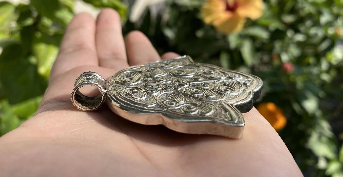 Handmade Tibetan Silver Pendant with Snail and Floral Design Carving | Pendant for Necklace, Bohemian Statement Jewelry, Unisex Daily Wear