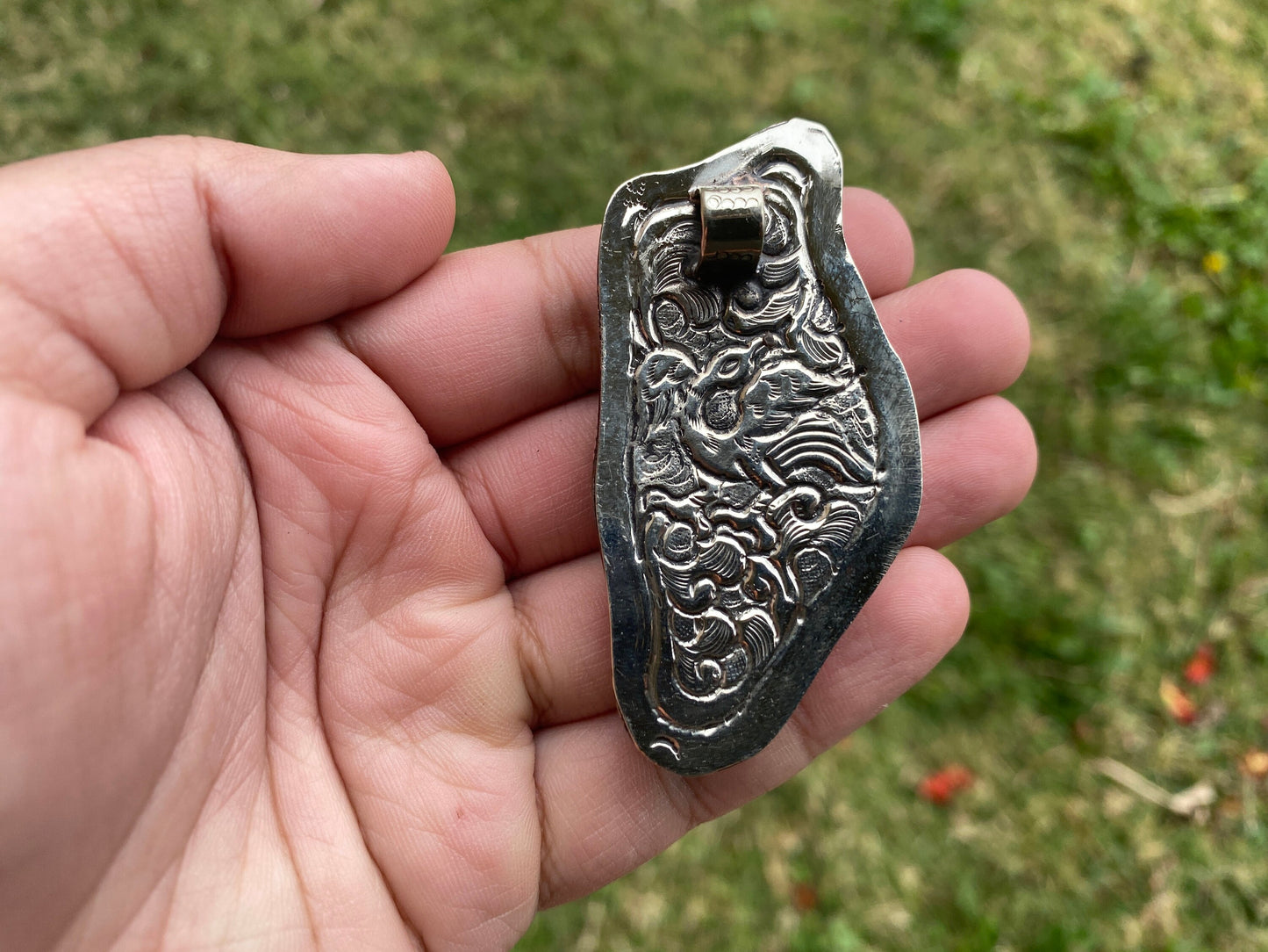 Hand with Joint Carved Bone Tibetan Silver Pendant, Hand Holding Cigarette, Hippie Jewelry, Marijuana Jewelry, Smoking Cannabis Blunt, Boho