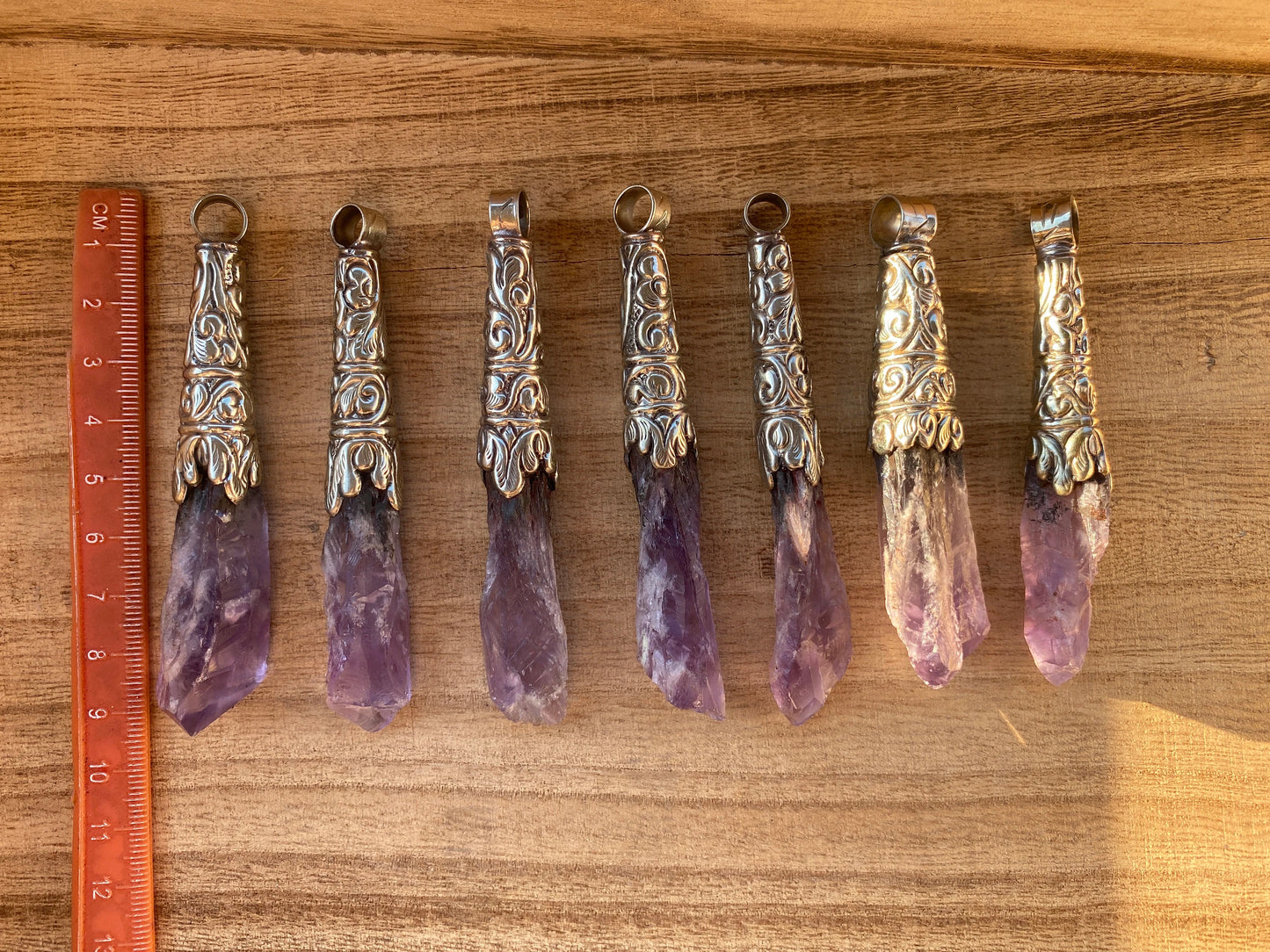 Long Shape Raw Amethyst Tibetan Silver Pendant, Natural Stone, Healing Crystal, Purple Crystal, Spiritual Gift, Energetic Protection